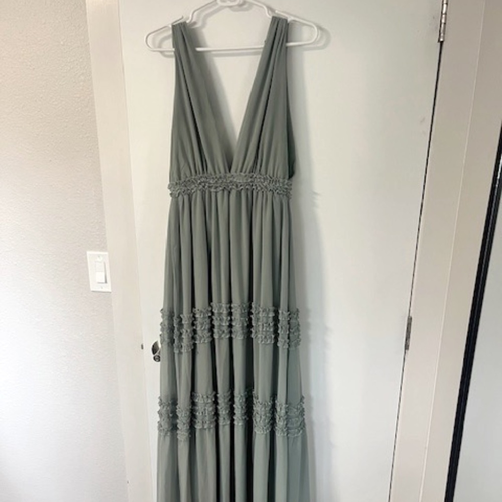 Lulu's Sage Brush Chiffon Maxi Dress
